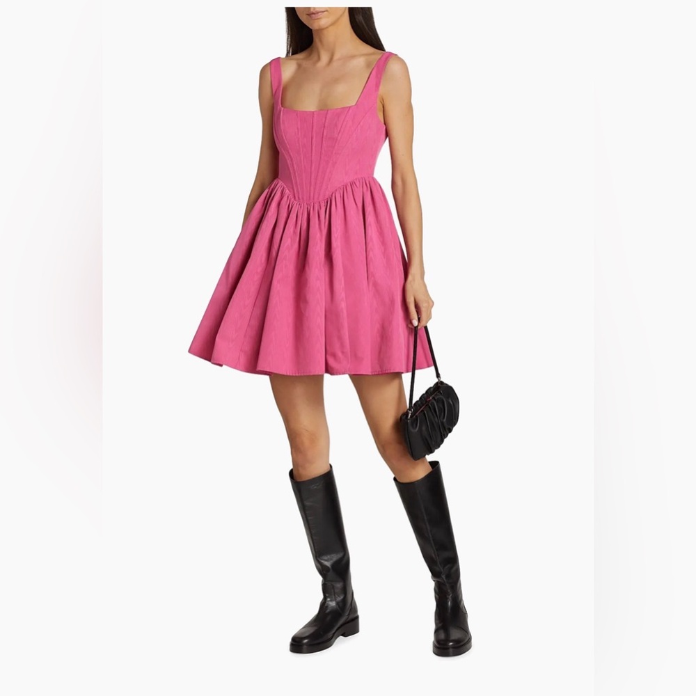 Staud Corset Minidress  Pink Square-Neck Fit & Flare Dress